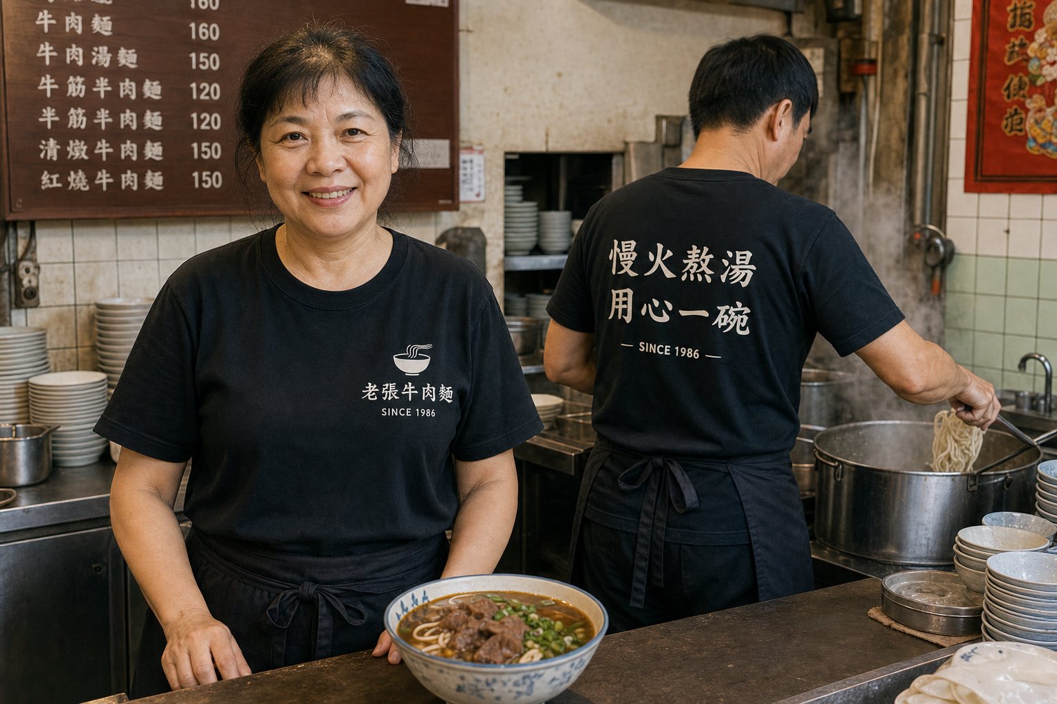 牛肉麵店員工穿著黑色固定制服